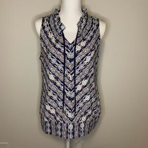 WHBM Blue and White Jersey Blouse